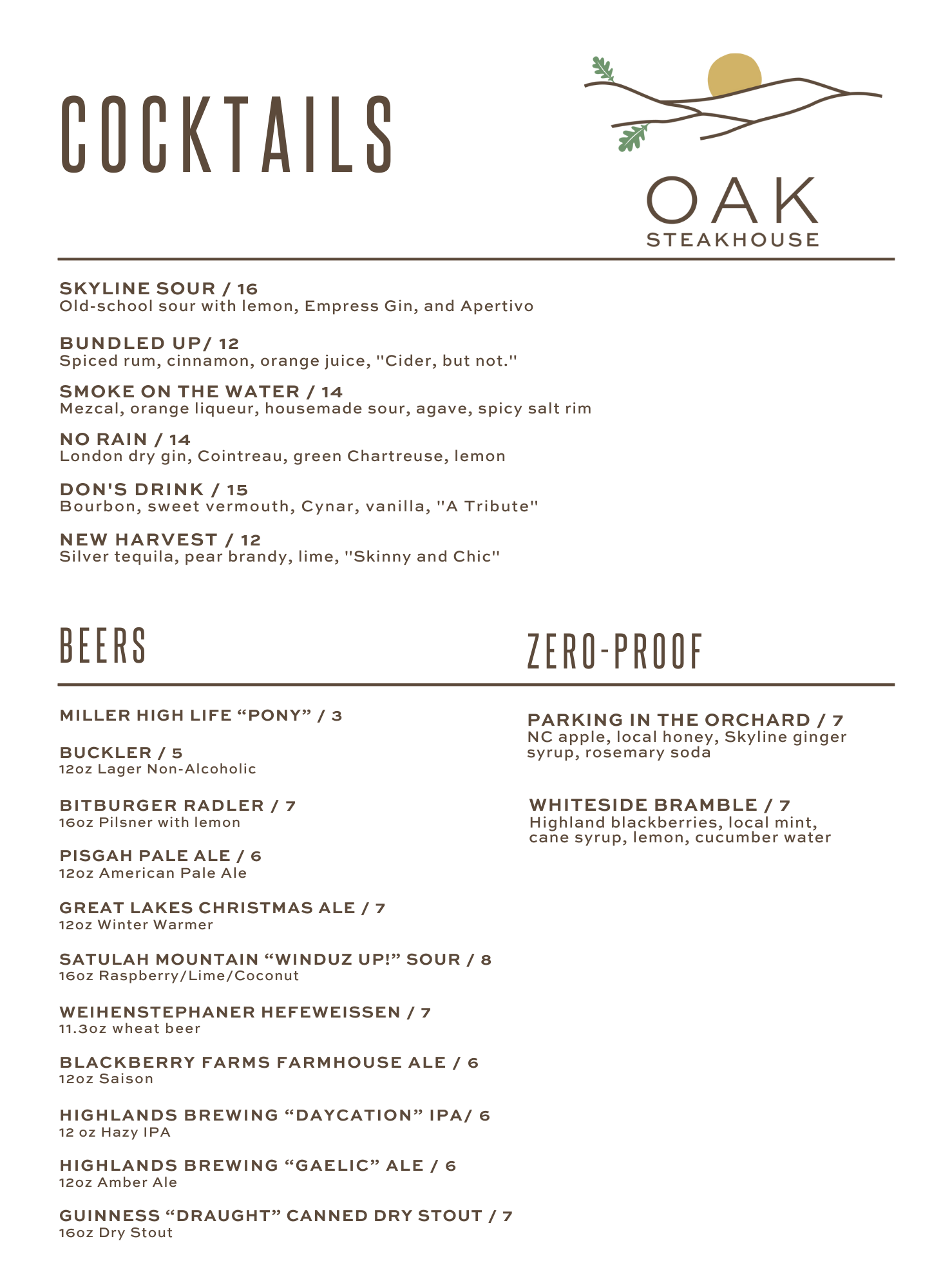 Highlands Oak Steakhouse in VA, GA, NC, SC & TN